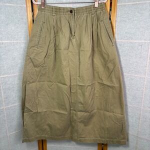 Smith & Hawken Vintage Khaki Cotton Midi Skirt Womens Small Pleated Utility Tan